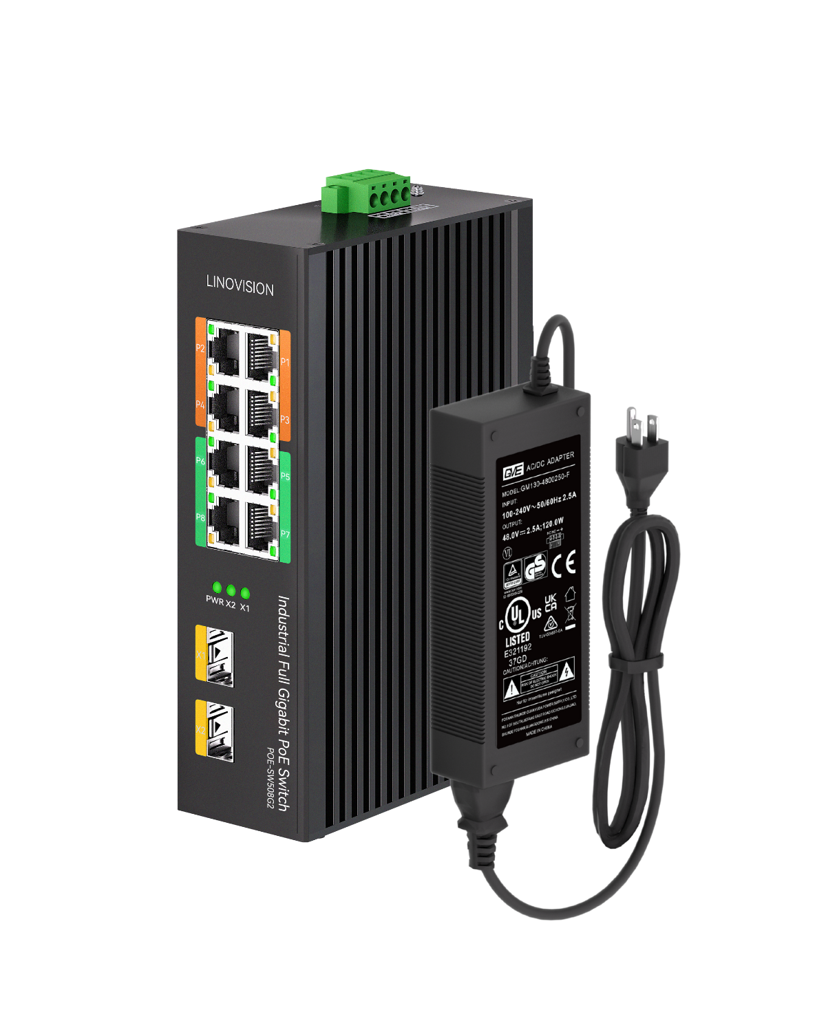 مفتاح صناعي كامل جيجابت ++POE بـ8 منافذ مع 4 منافذ BT POE++ 90W، مدخل احتياطي DC48~56V