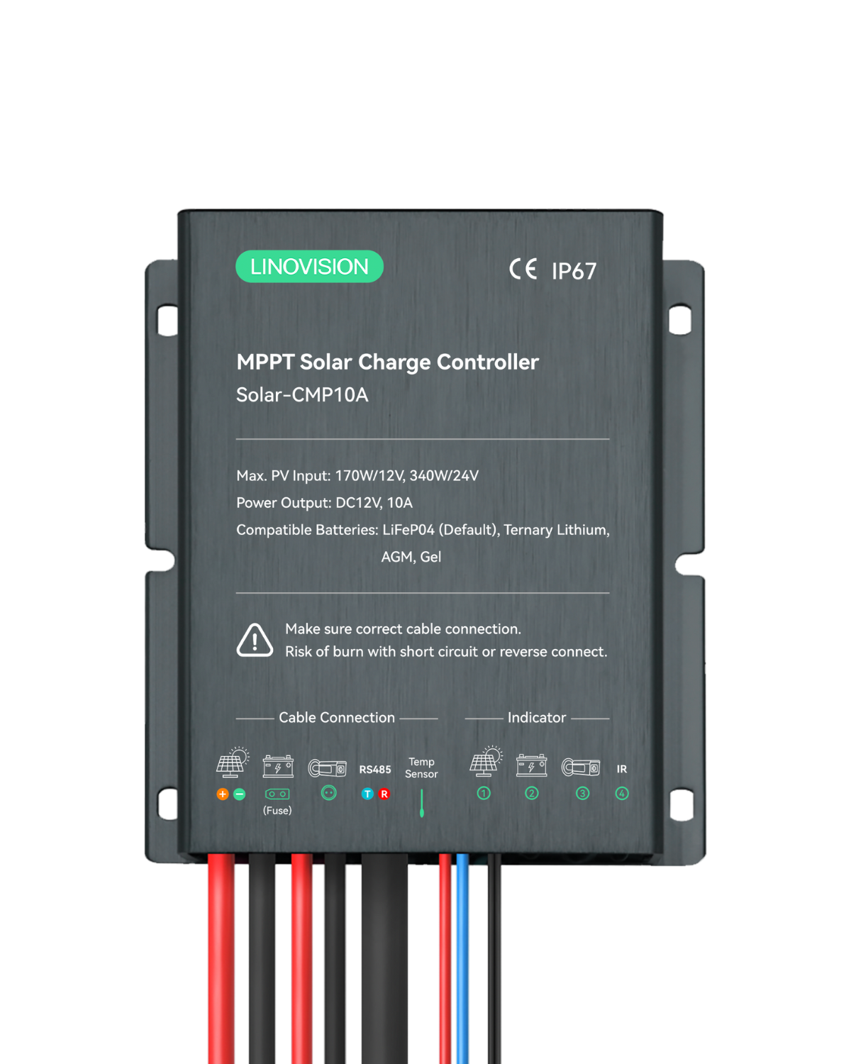 وحدة تحكم شحن الطاقة الشمسية 10A MPPT 12/24V   مع جهاز تحكم عن بعد RS485