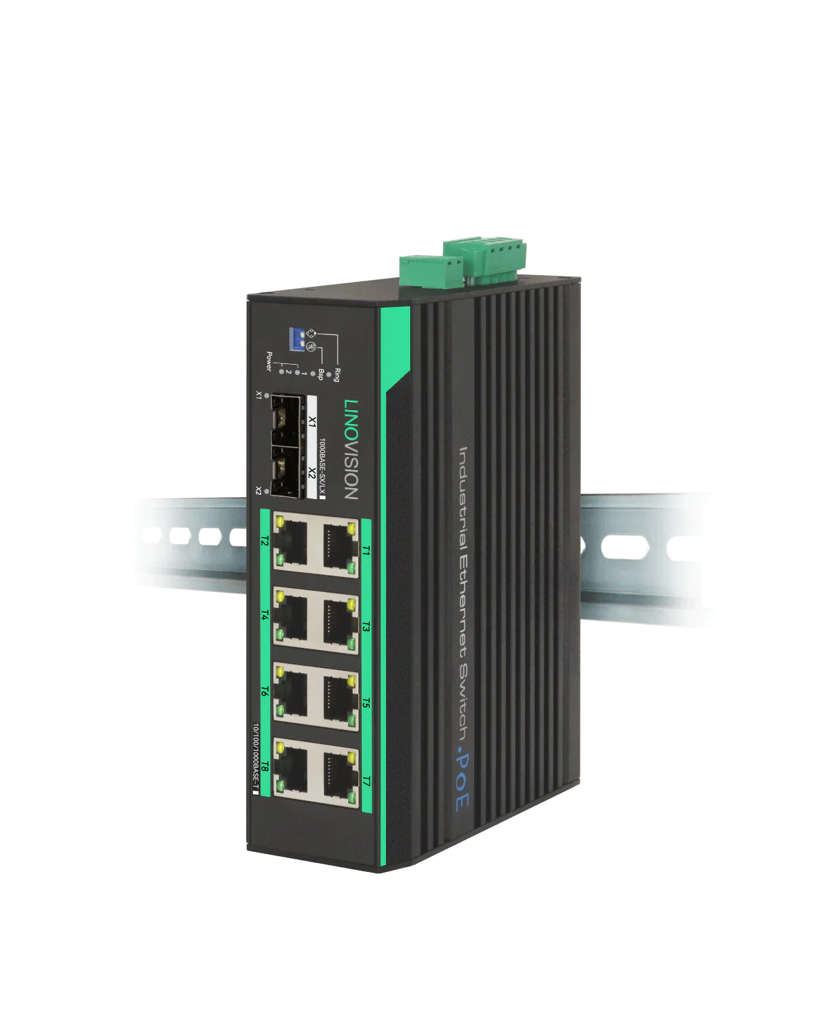 مفتاح PoE الصناعي جيجابت كامل بـ8  منافذ يدعم مدخل DC9.5-57V